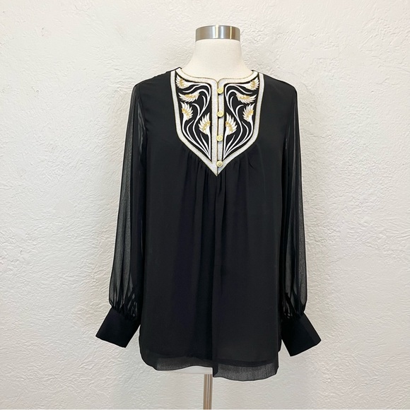 Bob Mackie Wearable Art Black Blouse Top Metallic Embroidered XS Extra Small - Picture 8 of 12